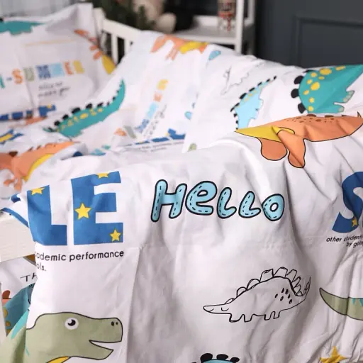 Простыня MirSon Бязь 17-0697 Colorful Dinosaurs 180x220 см белая с принтом (2200010458992) - фото 4