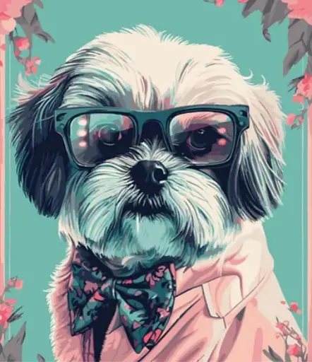 Набір для розпису по номерах Елегантний йорк з окулярами, Strateg, на кольоровому фоні, 40x50 см, MZ024