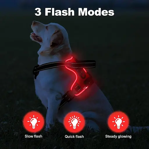 MASBRILL Led Dog Harness - перезаряджається шлейка для собак, що світиться, що світиться і світловідбивна, не тягне, регульована ш - фото 2