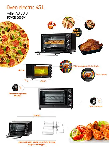Духовка електрична піч Adler AD 6010 об'єм 45 л потужність 2000 Вт - фото 9