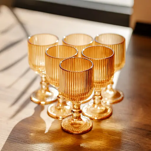 Набір чарок для міцних напоїв 6 штук по 50 мл ребристих із товстого скла коричневий HP-19-221 прозора чарка для шотів Yiwu HP-19-221 - фото 2