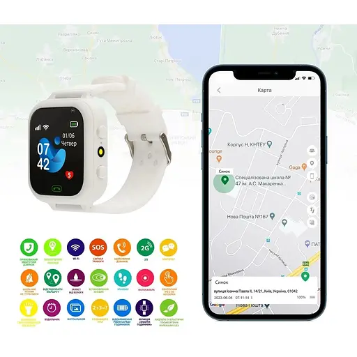 Smart Watch AmiGo GO009 Camera+LED WIFI White UA UCRF - фото 4