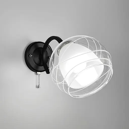 Бра на 1 подвійний плафон в чорному корпусі Line F Арт. B6634/1 BK+CH - фото 1