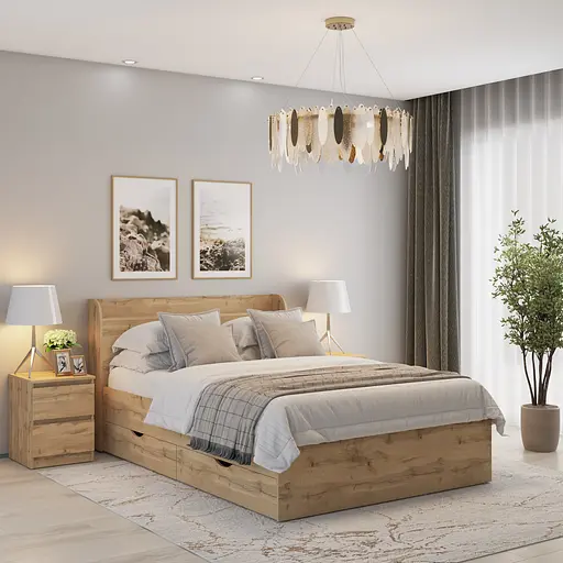 Ліжко двоспальне MebelStar Адель з ящиками 140x200 см Дуб тахо (MBS-1425)