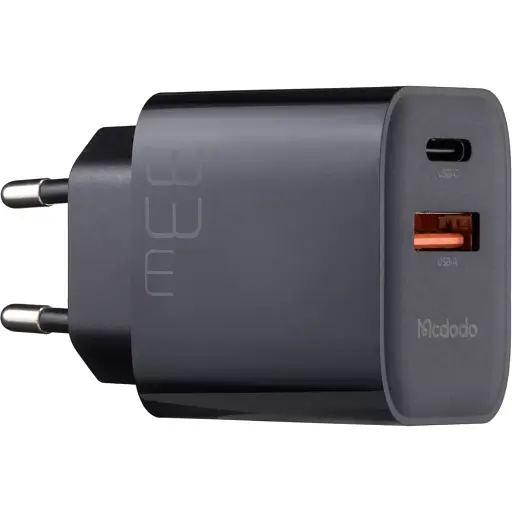 Мережевий зарядний пристрій McDodo 33W PD + QC Dual Port Charger ( EU plug ) CH-0921 Чорний - фото 1