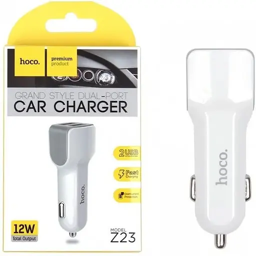 Автомобильное зарядное устройство от прикуривателя Hoco Z23 2xUSB 2.4A White - фото 4
