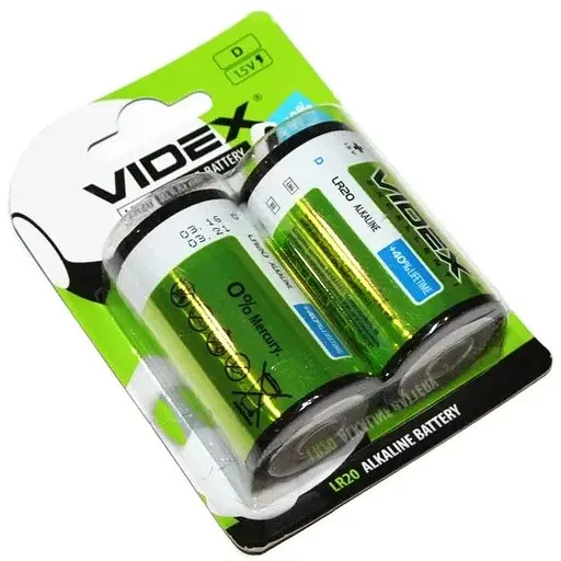 Батарейка D (LR20), лужна, Videx, 2 шт, 1.5V, Blister - фото 1