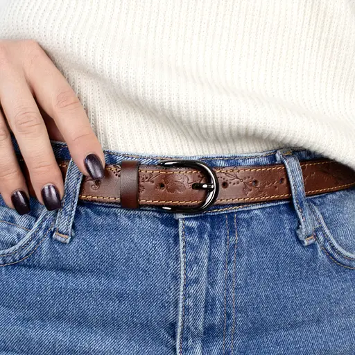 Ремень женский кожаный с цветами SF-255 коричневый (125 см) - фото 7