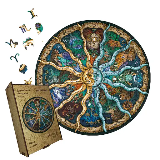 Пазл деревянный Круг Зодиака, А1, Деревянная коробка 500+ элементов