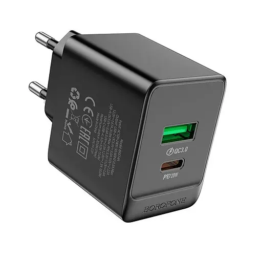 Зарядное устройство - Адаптер сетевой Borofone BAS14A Erudite charger 2 выхода 1USB + 1Type-C 20W черный - фото 2