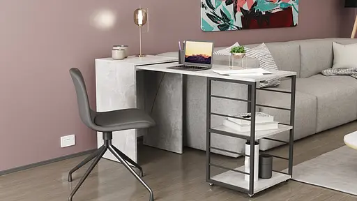 Стол-тумба трансформер Смарт 2/2 Ferrum-decor 750x1450x600 Черный металл ДСП Бетон 16 мм (FRD-105108) - фото 10