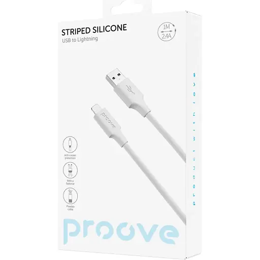 Кабель Proove Striped Silicone USB-A to Lightning 1m White (CCSS00001102) [133336] - фото 2