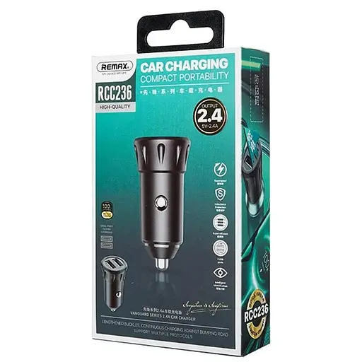 Зарядка авто REAMX Vanguard Series 2.4A Car Charger RCC236 чорний - фото 3