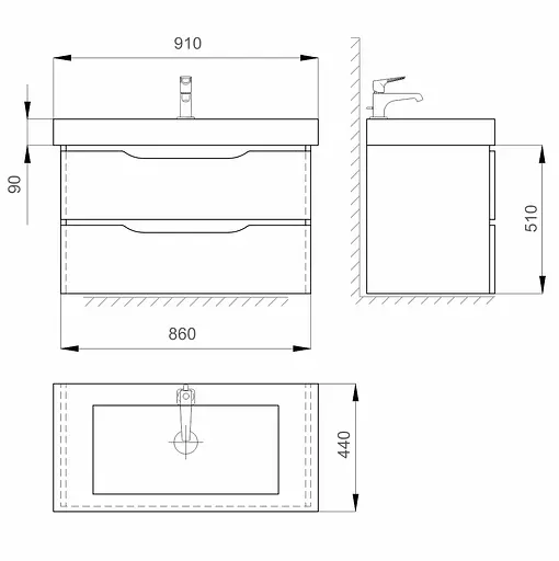 Тумба з умивальником Sanwerk Ліга Air 90 Мессина з умивальником Принц MV0000394 Горіх - фото 3