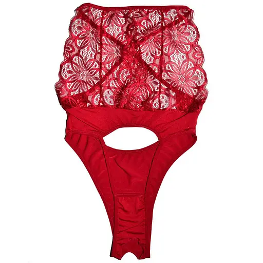 Эротическое боди из кружева с открытым доступом S/M бордовое - фото 6