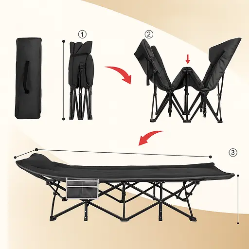 Туристична похідна розкладачка Leobro з вбудованим матрацом Black (LB-CC-K1-BLK) - фото 2