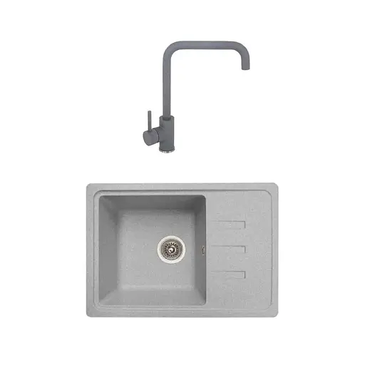 Гранитная мойка с краном прямоугольная WIZ №10 620х435 мм (Серая)