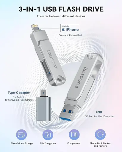 USB-накопичувач LESOGE Apple MFi Certified USB Flash Drive 128 ГБ - фото 7