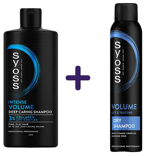 Набор: шампунь Syoss Volume с Фиолетовым Рисом для тонких волос без объема 440 мл + сухой шампунь Syoss Volume 200 мл