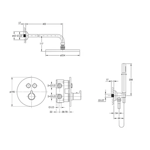 Душова система прихованого монтажу Imprese Smart Click ZMK101901216, термостат 2 функції чорний матовий - фото 2