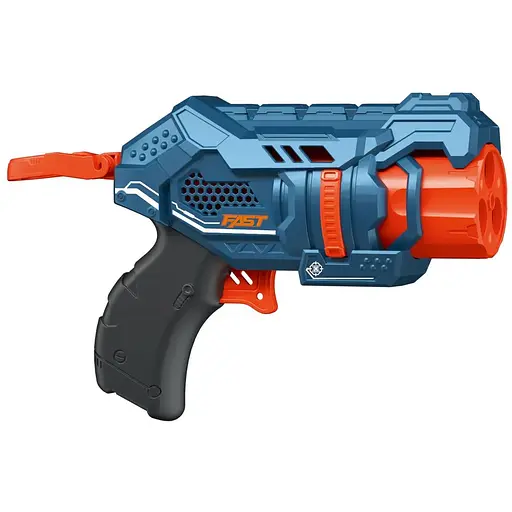 Игрушечный детский пистолет механический с барабаном и мягкими патронами Синий (4 шт.) (15 х 11см) - фото 1
