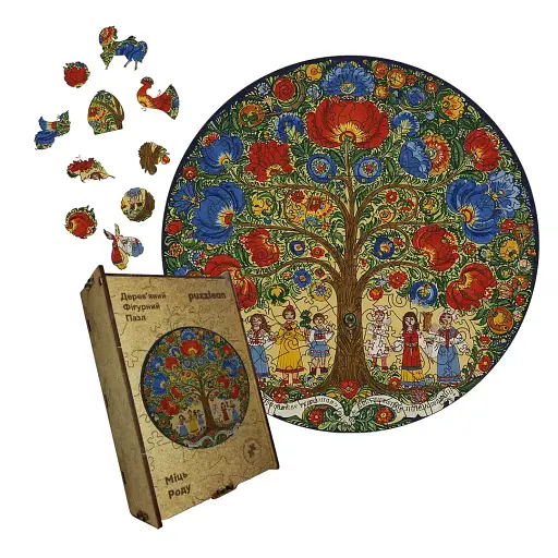 Деревянный фигурный пазл Декоративная Роспись Мощь Рода, А1, Деревянная коробка 500+ элементов