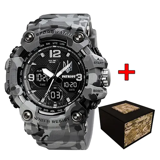 Годинник наручний Patriot 006CMGYUASI Тризуб срібло Сірий камуфляж + Коробка.