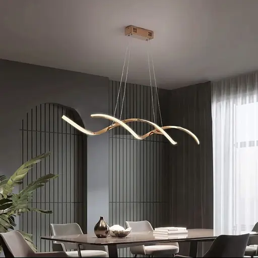 Видовжена хвилеподібна люстра у золотому корпусі довжиною 100 см | Арт. H 18L-1000 GD | Line F - фото 4