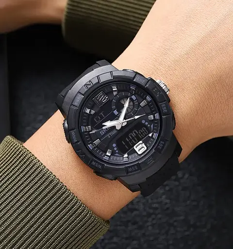 Часы мужские наручные спортивные Skmei 2163 с двойным дисплеем и подсветкой (Черный) - фото 6