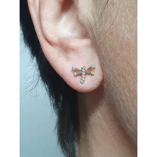 Золоті сережки-пуссети Столична Ювелірна Фабрика з фіанітами. 110330 - фото 2