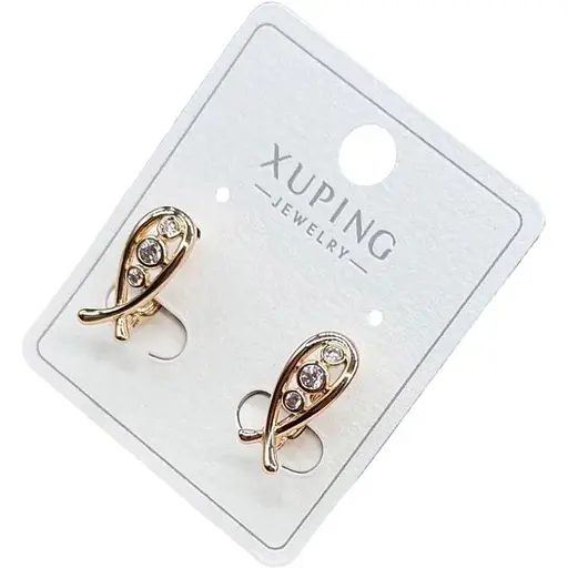 Сережки Xuping оздоблені вигинами з білими фіанітами гіпоалергенне медичне золото - фото 1