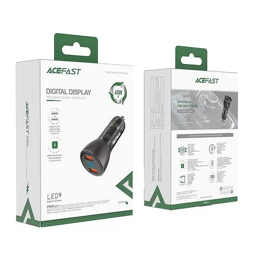 Адаптер автомобильный AceFast metal Car charger с цифровой игрой B7 |2USB, 45W/5A, PD/QC| - фото 2
