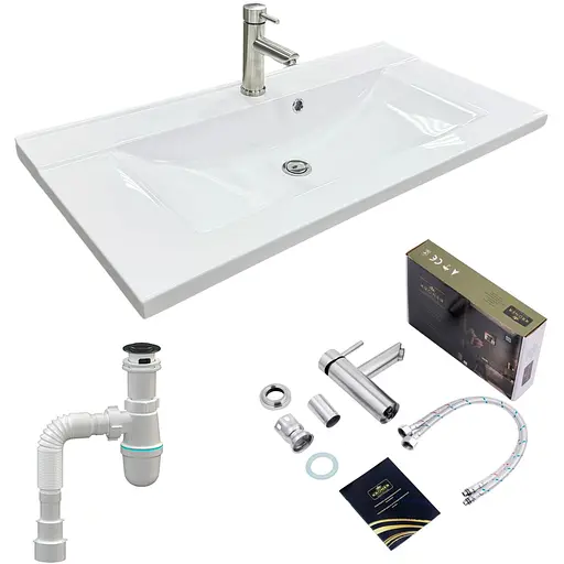 Раковина накладная Adamant QUANTO 90, прямоугольная, с сифоном Click-Clack + смеситель (4824296208301) - фото 1