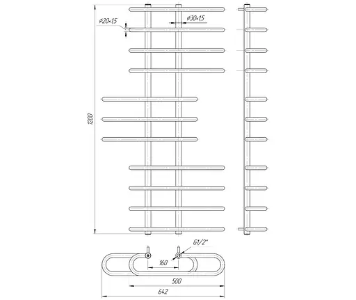 Водяна рушникосушка Mario Парус 1200x650/160, Хром - фото 2