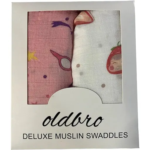Набор муслиновых детских пеленальных одеял OldBro комплект из 2 шт. размер 100х120 см единорг/клубника - фото 1