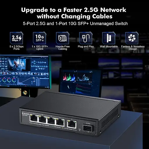 Ethernet-комутатор MokerLink 2.5G з 10G SFP, з 5 портами 2.5G Base-T, сумісними з 10/100/1000Mbps - фото 2