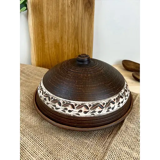 Тарелка для блинов керамическая (глиняная) резная Ангоб 3 л