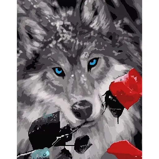 Алмазна вишивка алмазна мозаїка на підрамнику Вовк і квітка 40*50 см - фото 1