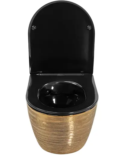 Подвесной унитаз Rea Carlo Flat brushed gold black REA-C3300, Золотой - фото 4