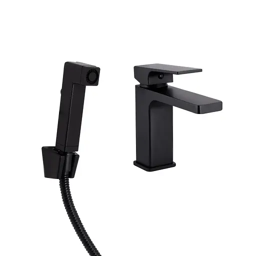 Змішувач з гігієнічною лійкою Qtap Gemini QTGEM272BLM45690 Black matt, Чорний матовий - фото 1