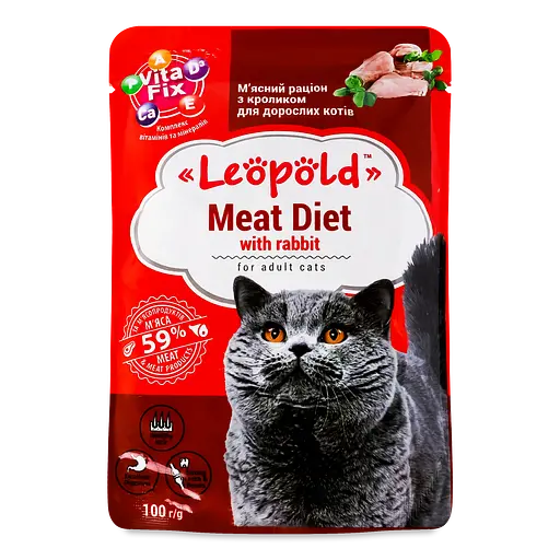 Вологий корм для котів Леопольд М'ясний раціон з кроликом 100 г - фото 1