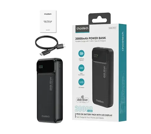 УМБ Choetech Power bank B729 20000 mAh 22.5 W Black (B729-BK) - фото 3