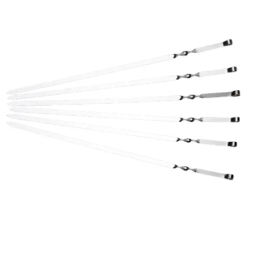 Набір шампурів із нержавіючої сталі Yiwu 6 штук 60х1.2 см для багаття мангала кемпінгу для барбекю шашлику грилювання BQ-18 - фото 1