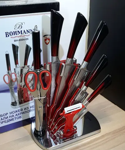 Набір ножів для кухні з підставкою Bohmann BH 8004-09 кухонні ножі та підставки червоний - фото 4
