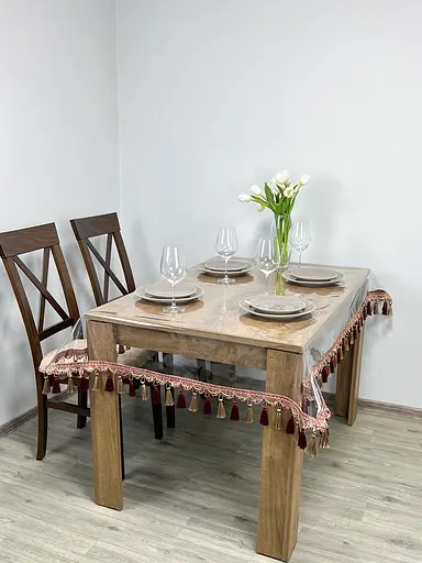 Скатертина силіконова з бордово-молочною бахромою 330х170 см - фото 10