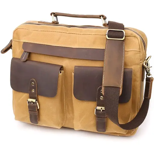 Портфель Vintage зі шкіряними вставками 37х28х8 см sum0027464 - фото 1