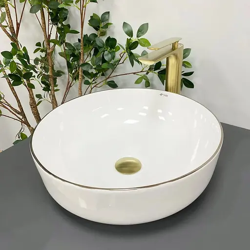 Умивальник VBI Bari S white gold Edge накладний VBI-011605, Золотий - фото 1