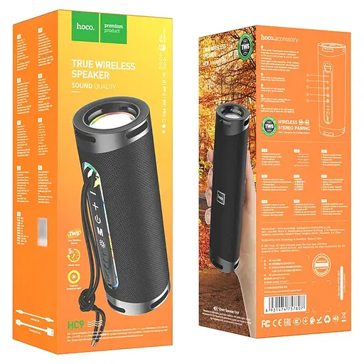 Портативна bluetooth колонка Hoco HC9 TWS з LED підсвічуванням чорний - фото 3