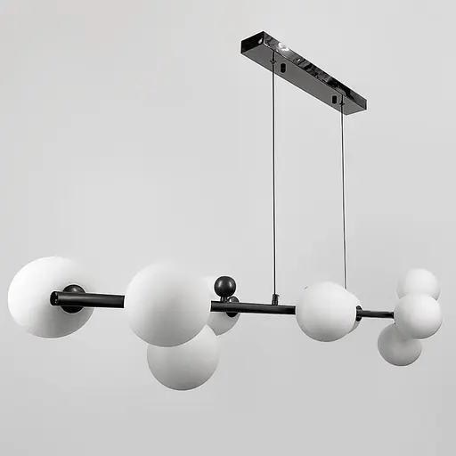 Удлиненная люстра с 9 белыми плафонами длиной 115 см | Ст. MJ 295L/9L BK+WT | Line F - фото 5