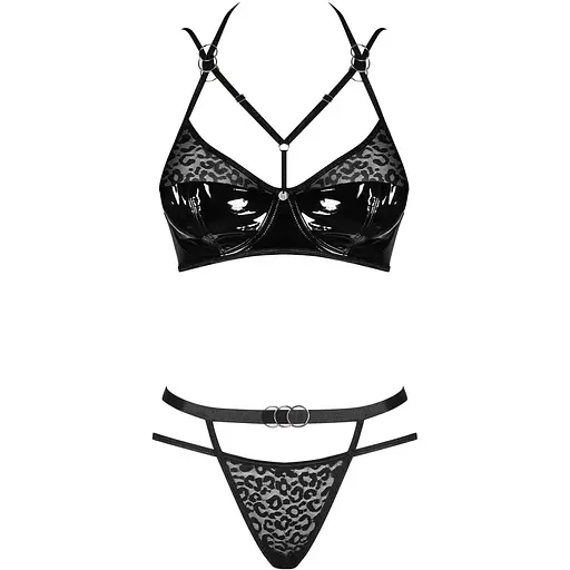 Еротичний комплект під латекс зі стрепами Obsessive Bagirela 2-pcs set L/XL, чорний - фото 5